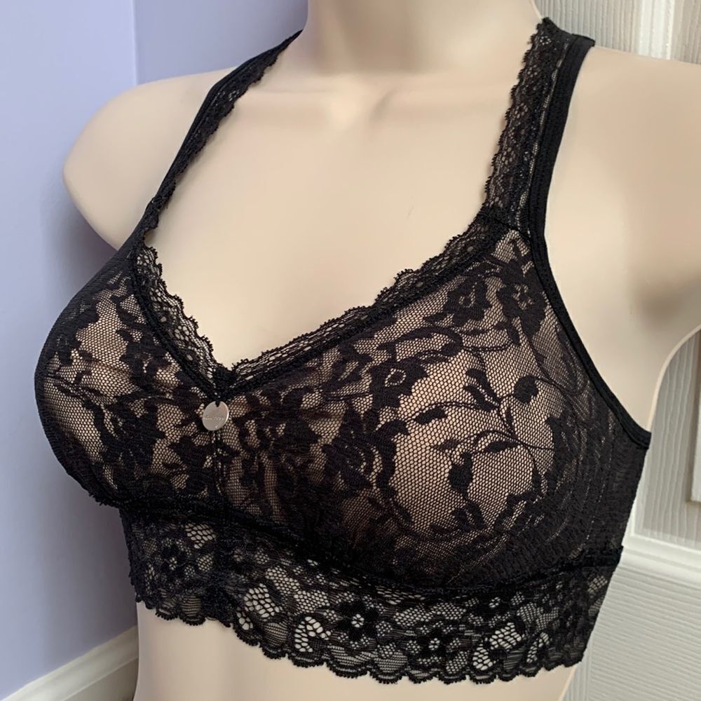 DKNY Lace No Wire Lightly lined Pullover Bralette Bra S Black